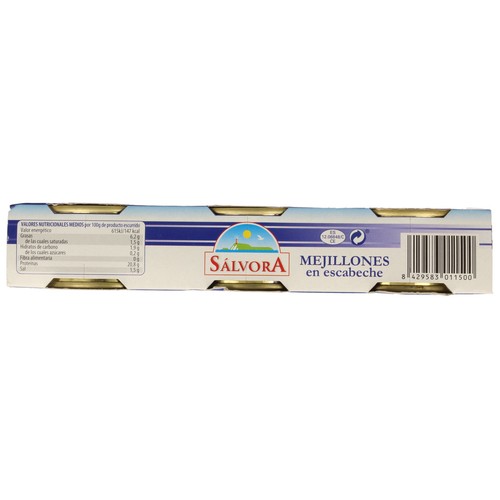 SÁLVORA Mejillones escabeche lata de 80 g. pack de 3 uds.