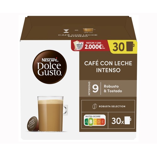 DOLCE GUSTO Café intenso con leche en cápsulas 30 uds. 300 g.