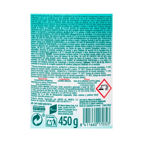SANYTOL Quitamanchas en polvo desinfectante 450 gr.