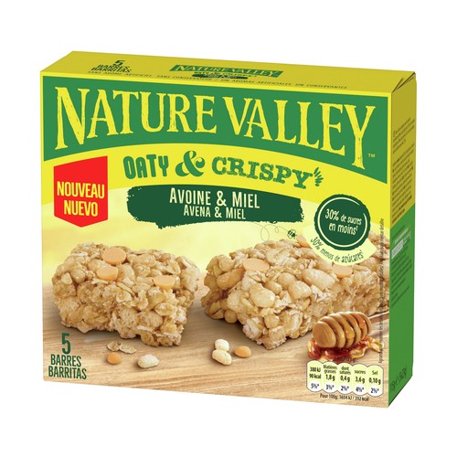 NATURE VALLEY Barra de cereales de avena y miel, 5 uds, 115 g. 
