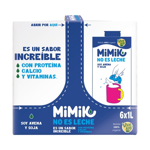 MIMIK de Vivesoy Bebida vegetal de avena y soja 6 x 1 l.