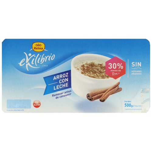 REINA Arroz con leche sin gluten y sin azucares añadidos REINA Ekilibrio 4 x 125 g.