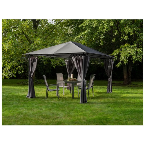 Cenador de jardín de acero y poliester color gris,  2,96x3,96x2,65m. GARDENSTAR