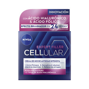 NIVEA Crema de noche antiedad intensiva con ácido Fólico puro y 2 tipos de ácido Hialurónico NIVEA Cellular expert filler 50 ml.