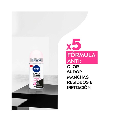 NIVEA Black & white invisible original Desodorante roll on para mujer con protección anti transpirante hasta 48 horas 2 x 50 ml.