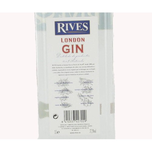 RIVES Ginebra española tipo London dry gin botella 1 litro.