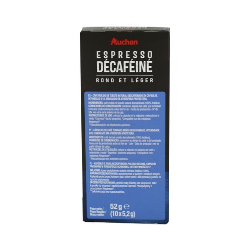PRODUCTO ALCAMPO Café en cápsulas Espresso descafeinado I6, 10 uds.