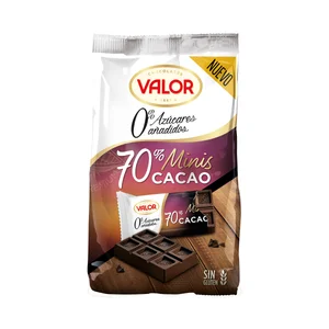 VALOR Chocolatina de chocolate 70% cacao sin azúcares añadidos 144 g.