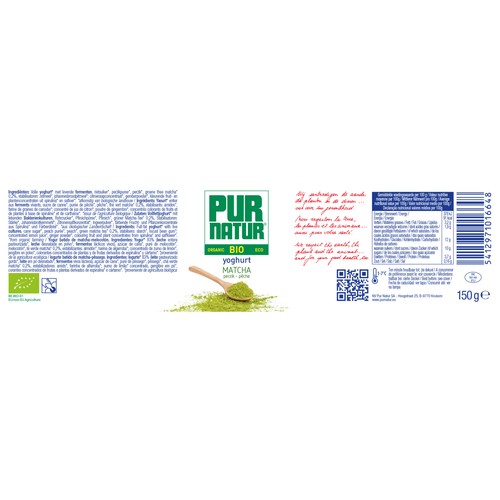 PUR NATUR Bio Yogur ecológico de Matcha y melocotón 150 g.