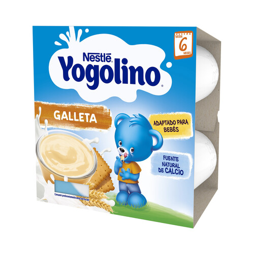 YOGOLINO Postre lácteo de natillas con galleta especial para niños desde 6 meses YOGOLINO de Nestlé 4 x 100 g.