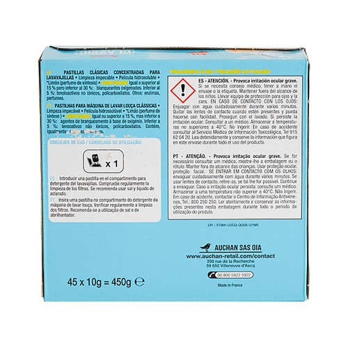 PRODUCTO ALCAMPO Detergente para lavavajillas máquina concentrado PRODUCTO ALCAMPO 45 uds. x 10 g.