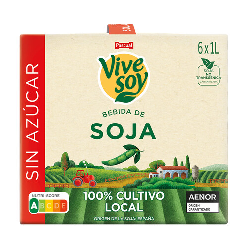 Bebida de soja sin azúcar, de cultivo 100% local VIVESOY de Pascual 6 x 1 l.