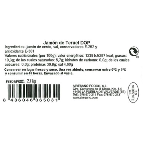 AIRESANO Maletin de jamón de teruel 18x50 g.