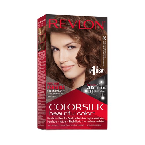 REVLON Colorsilk tono 46 Castaño cobrizo dorado Coloración permanente sin amoniaco.