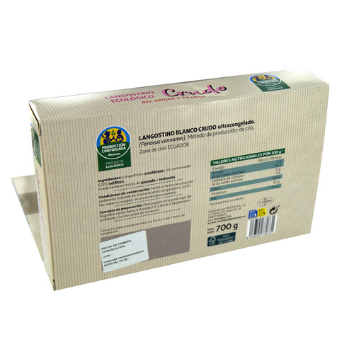 ALCAMPO PRODUCCIÓN CONTROLADA Langostino blanco 35 / 45 crudo, ecológico y ultracongelado ALCAMPO PRODUCCIÓN CONTROLADA ECOLÓGICO (P.N. 700g)