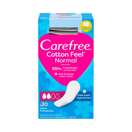 CAREFREE Cotton feel Protegeslips (salvaslips) normal, transpirables, con bolsitas individuales 20 uds.