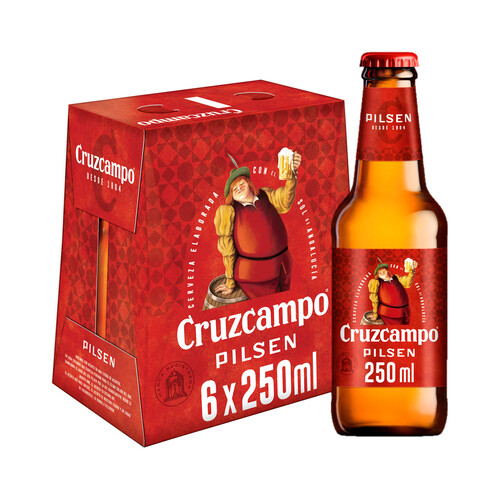 CRUZCAMPO Cervezas rubias tipo larger, estilo Pilsen pack de 6 uds x 25 cl.