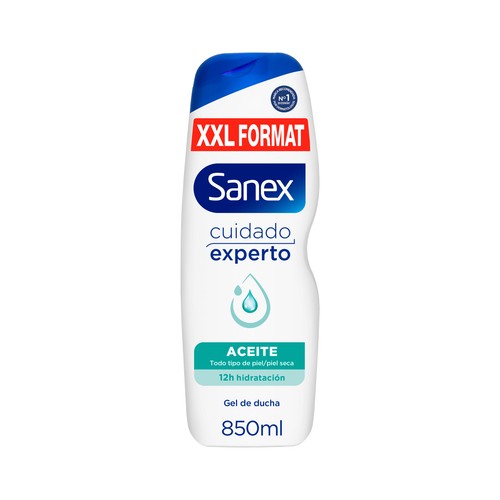SANEX Cuidado experto aceite Gel hidratante para baño o ducha, para pieles secas 850 ml.