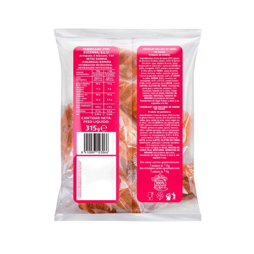 DULCESA Croissansts rellenos de cacao, 7 uds aprox. 315 g.