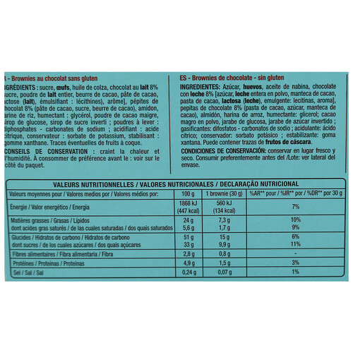 PRODUCTO ALCAMPO Brownies sin gluten PRODUCTO ALCAMPO 8 uds. 240 g.