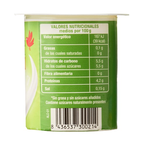 AUCHAN Bífidus desnatado natural edulcorado sin azúcares añadidos 4 x 125 g Producto Alcampo.