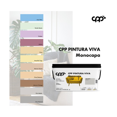 Pintura interior 4L para paredes y techos, gris medio CPP