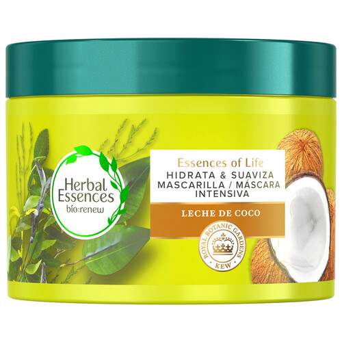 HERBAL ESSENCES Mascarilla capilar hidratante y suavizante con leche de coco HERBAL ESSENCES Bio:renew 450 ml.