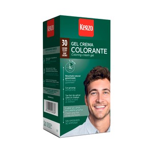 KERZO tono 30 castaño oscuro Gel crema colorante masculino (tinte) sin amoniaco.
