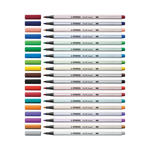 Rotulador premium con punta de pincel STABILO Pen 68 brush - Estuche de 18 colores.