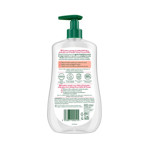 TIMOTEI Champú fuerza y brillo para cabellos debilitados y quebradizos 600 ml.
