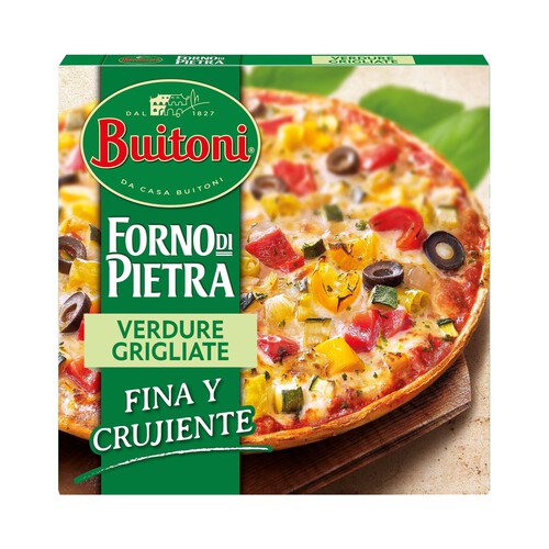 BUITONI Pizza de pimientos, calabacín y cebolla asada, con masa fina y crujiente Forno di pietra 380 g.