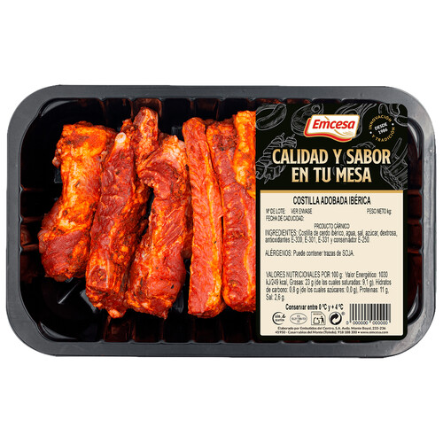 Costillas de cerdo ibérico adobadas y partidas EMCESA 450 Gramos Aproximados