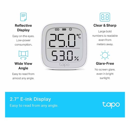 Sensor Inteligente de temperatura y humedad TP-LINK Tapo T315, pantalla 2,7", notificaciones.