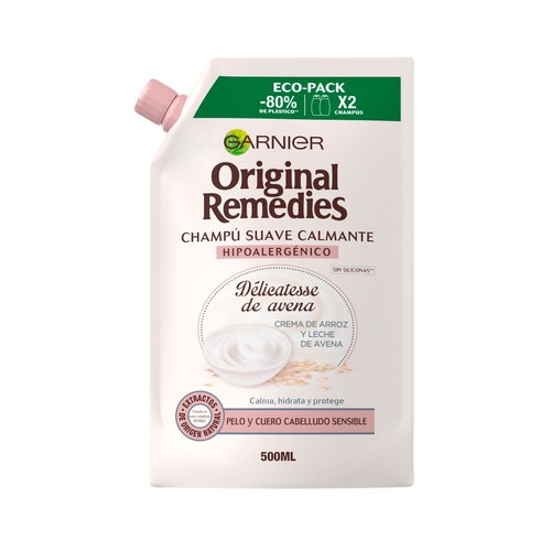 ORIGINAL REMEDIES Champú calmante y nutritivo, para pelo y cuero cabelludo sensible ORIGINAL REMEDIES Délicatesse de Garnier 500 ml.