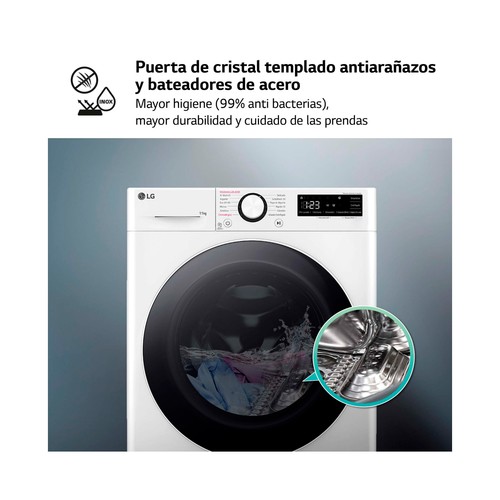 Lavadora LG F4WR6011A0W 11KG, clasificación energética: A, 1400RPM, H: 85cm, A: 60cm, F: 56,5cm.