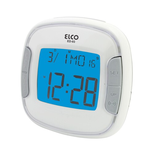 Despertador digital ELCO ED-93 de viaje con Display a , alarma y alimentación a pilas.