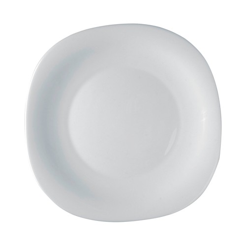 Plato de postre cuadrado de vidrio opal color blanco, 22cm., Para BORMIOLI.