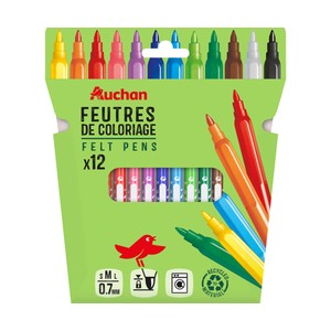 Imagen de 12 Rotuladores Finos Colores. con plástico Reciclado AUCHAN.