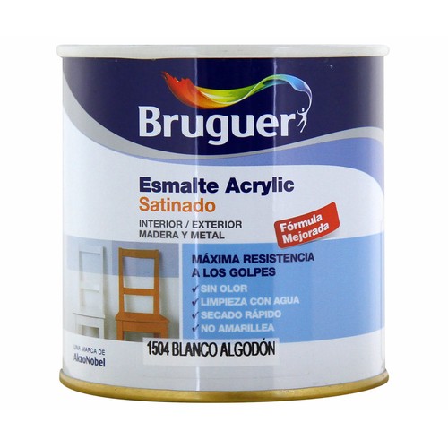 Bote de 0.25l. de esmalte acrílico blanco algodón satinado BRUGUER.