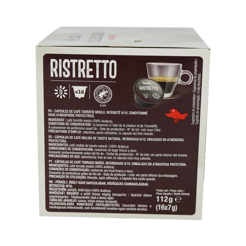 PRODUCTO ALCAMPO Café en cápsulas Ristretto, intensidad 9, 16 uds.