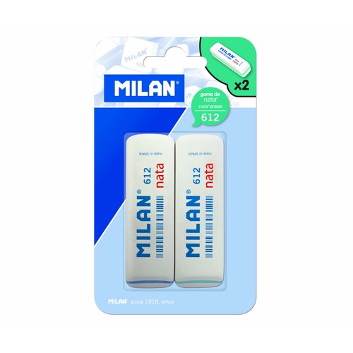 Lote de 2 gomas de borrar rectangulares y de color blanco MILAN Nata nº612.