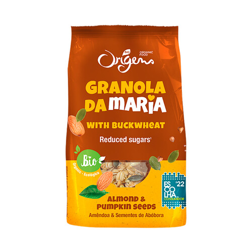 ORIGENS BIO Cereales granola ecológicos con almendras y semillas de calabaza ORIGENS 300 g.