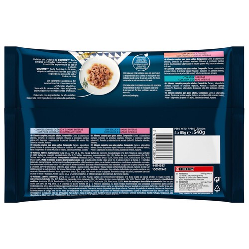 PURINA GOURMET Comida para gatos húmeda a base de pescado PURINA GOURMET PERLE 4 uds. 85 g.