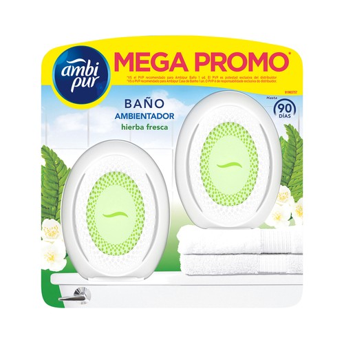 AMBIPUR Ambientador para baño con aroma a hierba fresca 2 uds