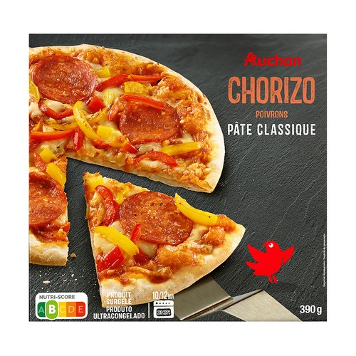 PRODUCTO ALCAMPO Pizza de chorizo, queso y pimiento con masa clásica 390 g.