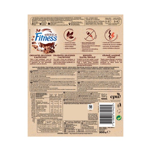 NESTLÉ Cereales de granola con avena y chocolate NESTLÉ FITNESS, 300 g.