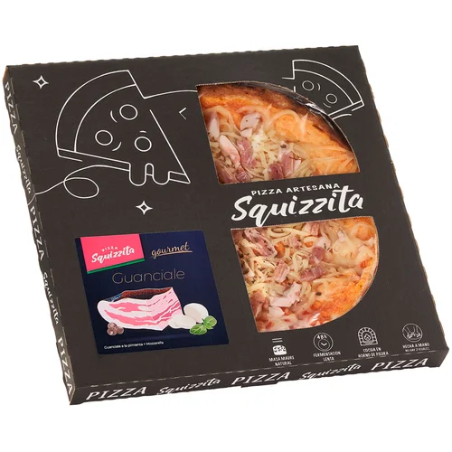 Pizza de bacon con queso de cabra y membrillo 500 g.