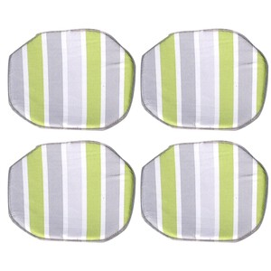 Cojínes para sillas con forma semicuadrada rayas verdes y grises, 4 unidades, PRODUCTO ECONÓMICO ALCAMPO.