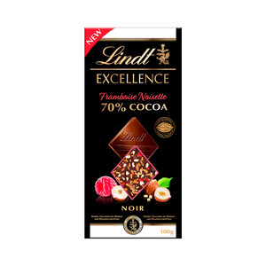 Imagen de LINDT Excellence Chocolate negro, 70 % cacao, con frambuesas y avellanas 100 g.