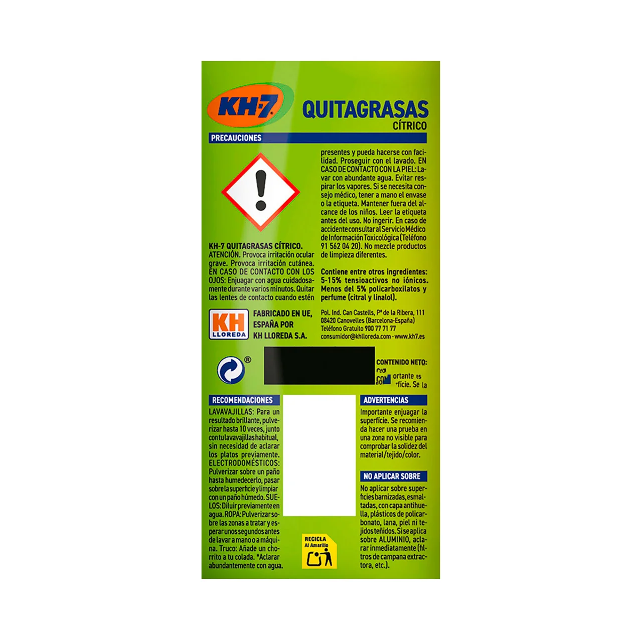 Quitagrasas cítrico recambio 715 ml.